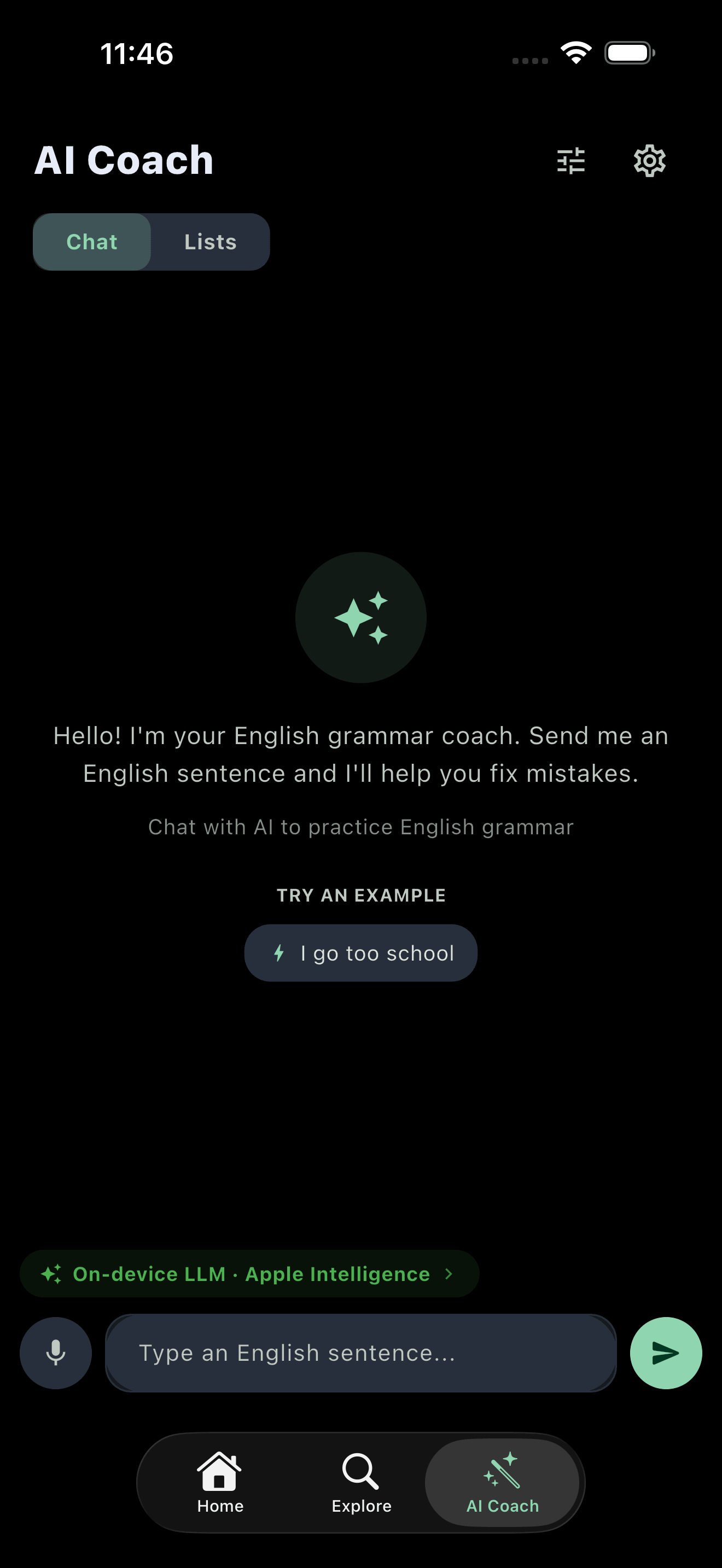 Màn hình Huấn luyện viên AI của HackNao English