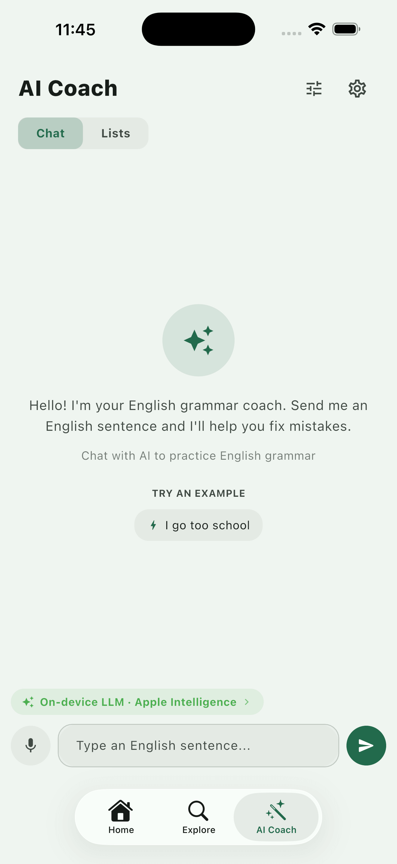 Màn hình Huấn luyện viên AI của HackNao English